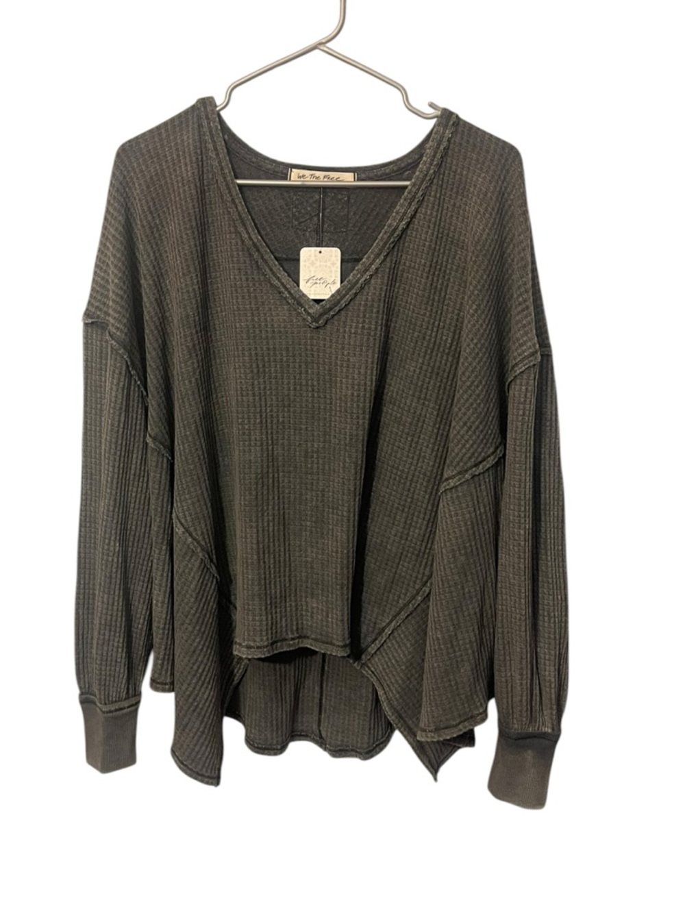 Free People We The Free Coraline Thermal Classic Waffle Knit Relaxed Fit Gray M